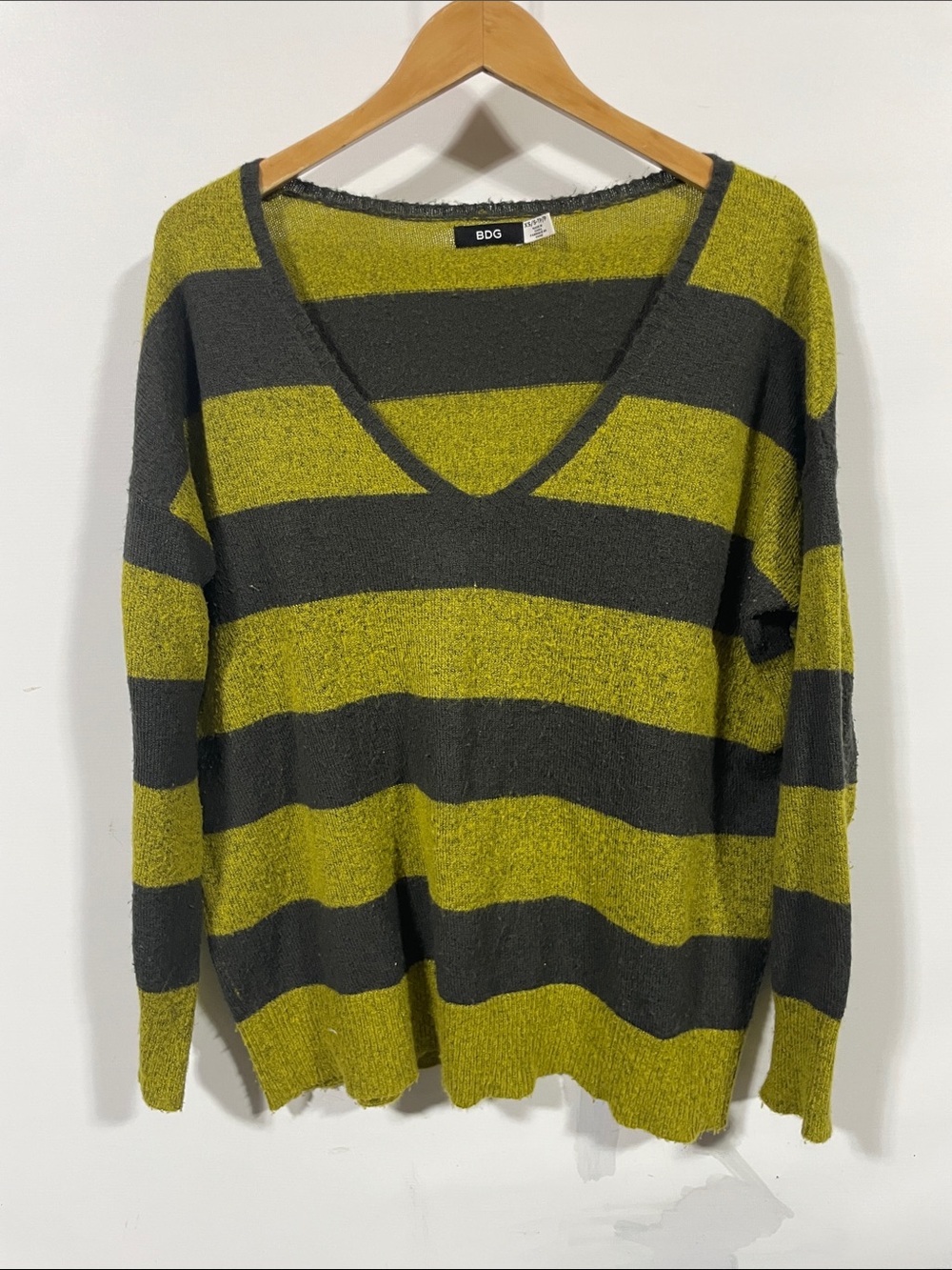 BDG Olive & Charcoal Wide-Stripe V-Neck Sweater